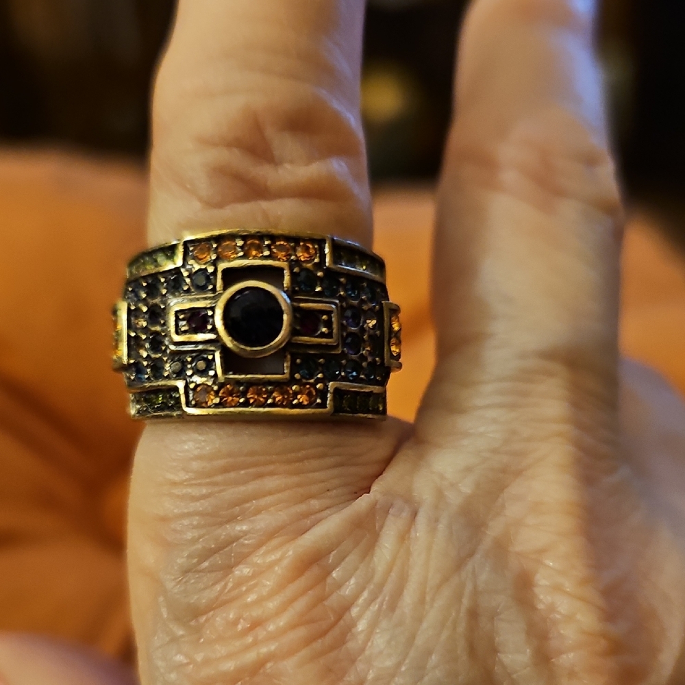 Heidi Daus Gold-Tone Ring with Purple Center and Amber Accents